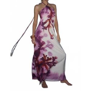 NEW SIGAL halter linen-cotton maxi dress in algae purple